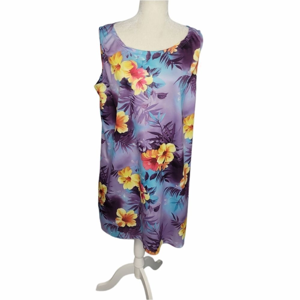 VINTAGE 90s dress purple floral Hawaiian sleeveless sundress L/XL